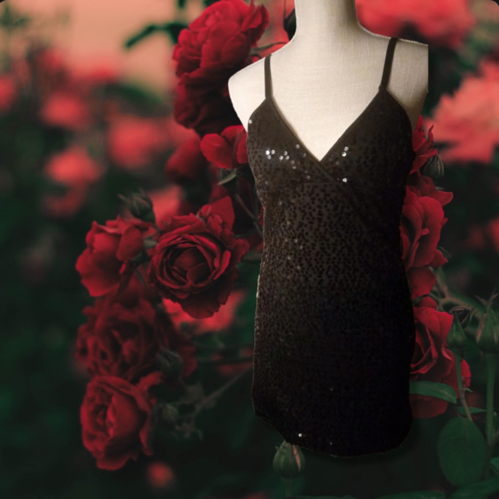 Black Sequin Bobycon Mini Dress By Forever 21 in Sz Lg